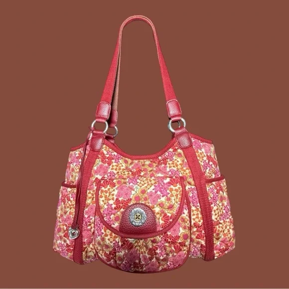 **SOLD**Brighton Vintage Floral Print Heart-Quilted Dual Strap Tote Dust Bag - Picture 3 of 13